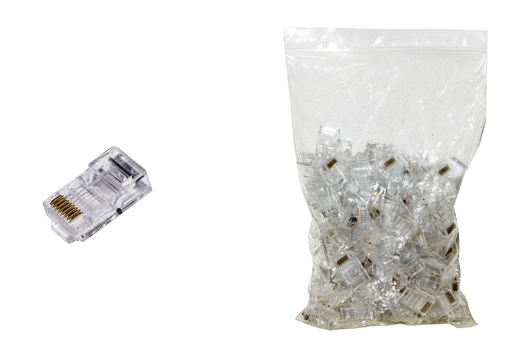 PLUG RJ45 RETE CAT.5E UTP TRASPAREN PASSANTE CONF. 100PCS