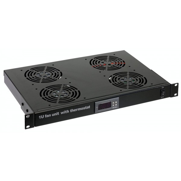 CASSETTO 19" 4 VENTOLE 1U NERO CON TERMOSTATO …