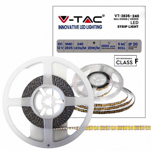 STRISCIA LED VT-2835 2000LM/M 12V STRIP 5MT 20W/MT …