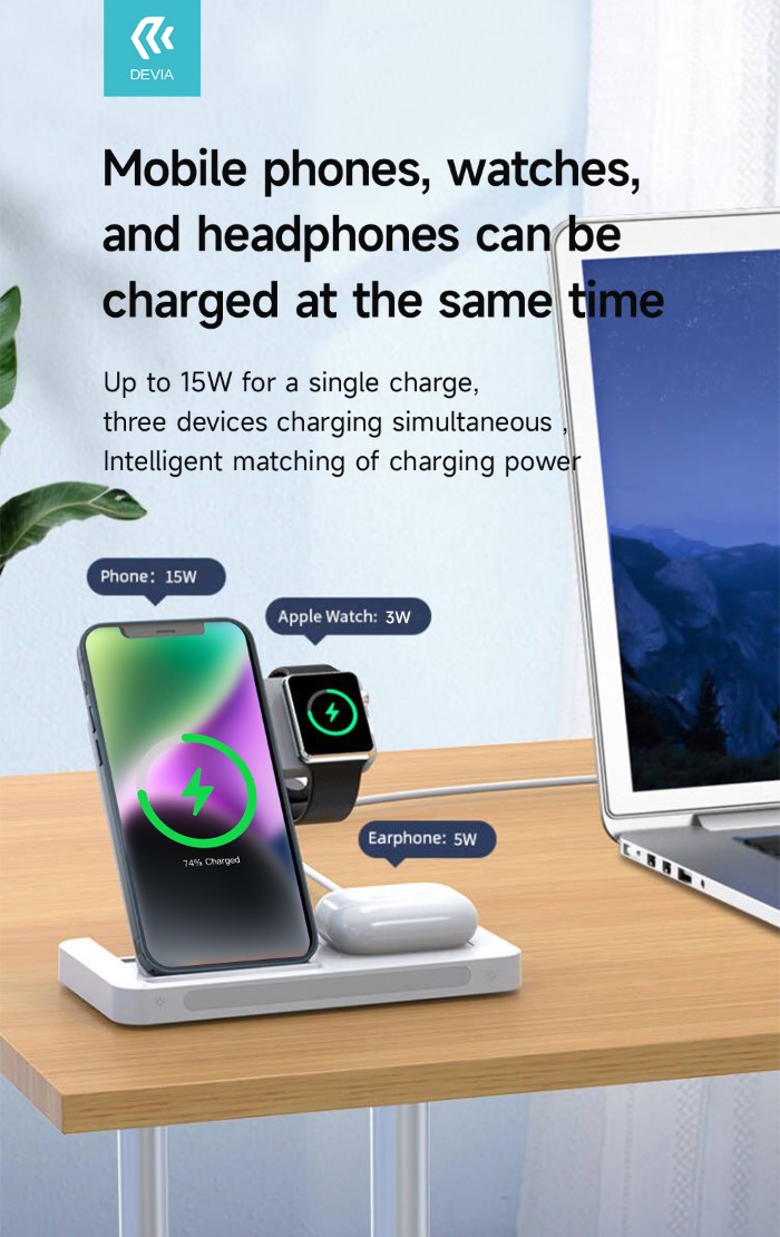 STAZIONE DI RICARICA WIRELESS 3IN1 PER SMARTPHONE/SMARTWATCH/AIRPODS 15W (DEEA405C857)