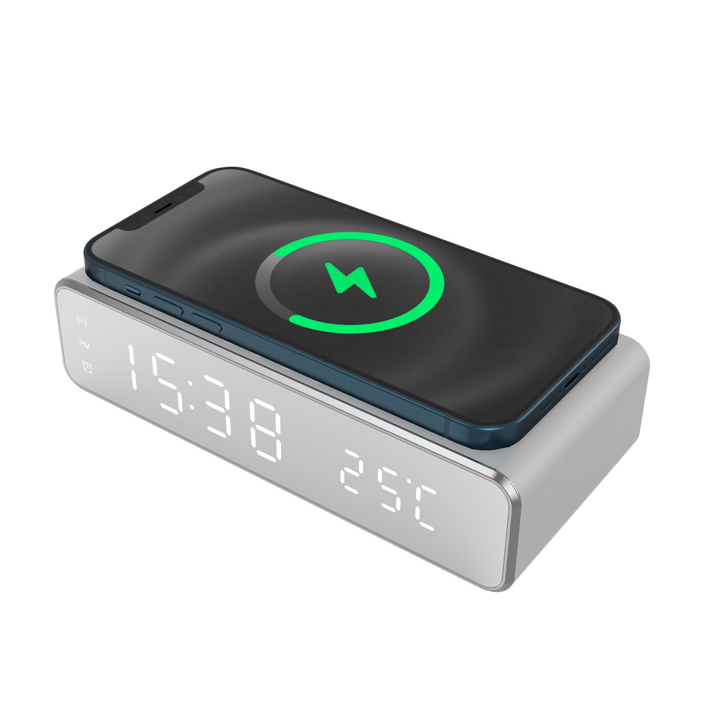SVEGLIA DIGITALE TM-W258 CON FUNZIONE DI RICARICA WIRELESS - SILVER