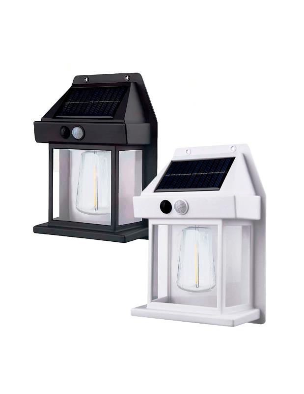 LAMPADA RICARICA SOLARE A PARETE ESTERNO BK-888D NERA - LUCE CALDA - SENSORE DI MOVIMENTO