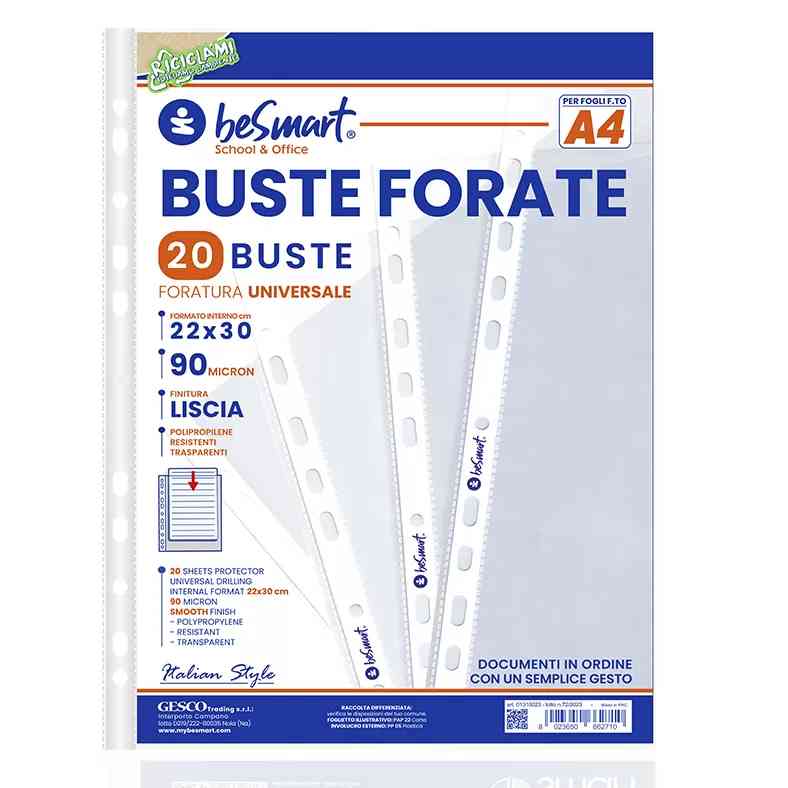 BUSTE FORATE LISCE A4 90MICRON - 20 PEZZI …