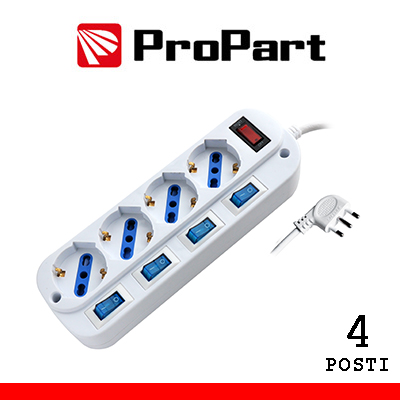 MULTIPRESA 4 POSTI BIPASSO/SCHUKO CON SPINA 16A CON …