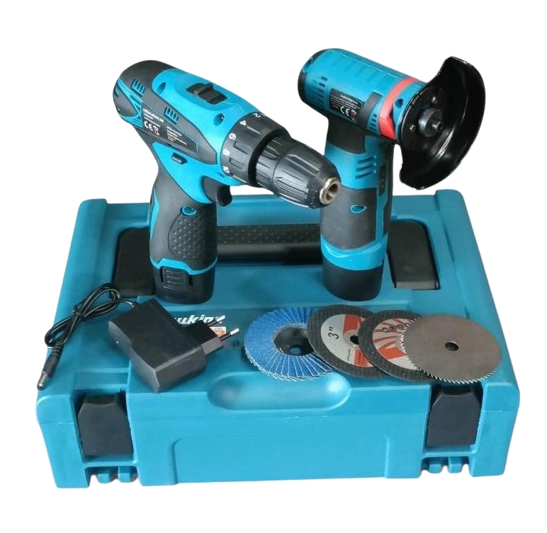KIT TRAPANO ELETTRICO + SMERIGLATRICE ANGOLARE - BATTERIA 12V - SET COMPLETO (NL-5827)