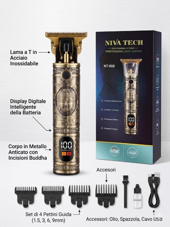 TAGLIACAPELLI NT-008 PROFESSIONALE HAIR CLIPPER DA VIAGGIO VINTAGE - CON DISPLAY