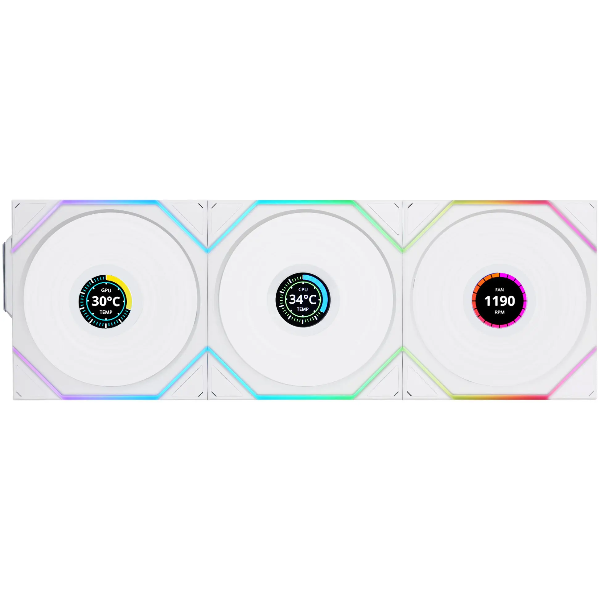 Lian Li UNI FAN TL LCD Wireless ARGB PWM Reverse 120 mm Triple Fan Pack - Bianco