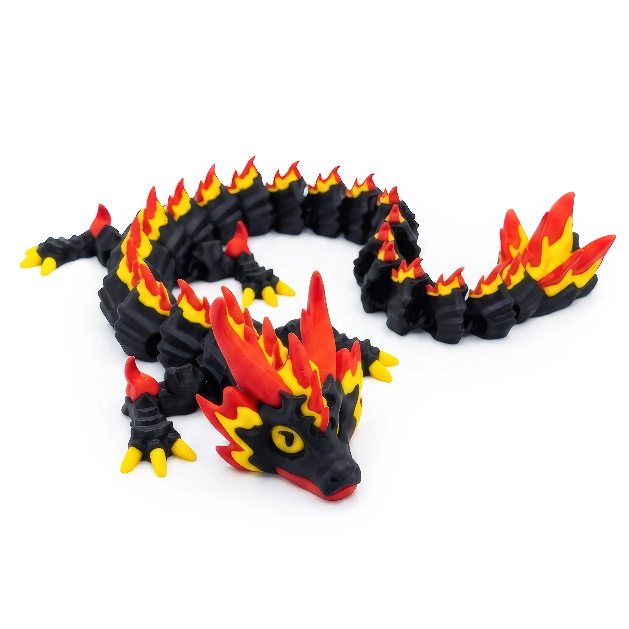 Drago FireStorm Flessibile Articolato - Statuetta Stampata in 3D, Fidget Antistress - Nero/Giallo/Rosso