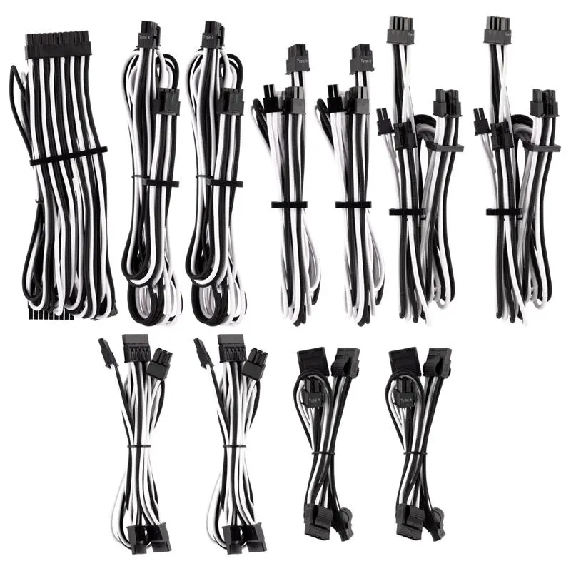 Corsair Premium Sleeved DC Cable Pro Kit, Type 4 (Generation 4) - Bianco/Nero