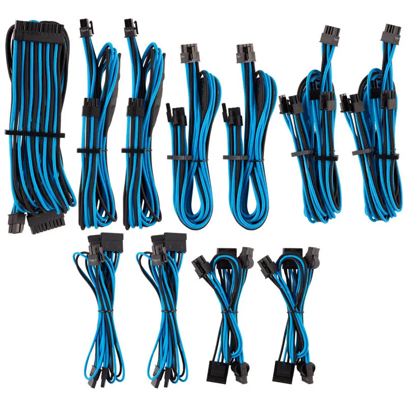 Corsair Premium Sleeved DC Cable Pro Kit, Type 4 (Generation 4) - Blu/Nero
