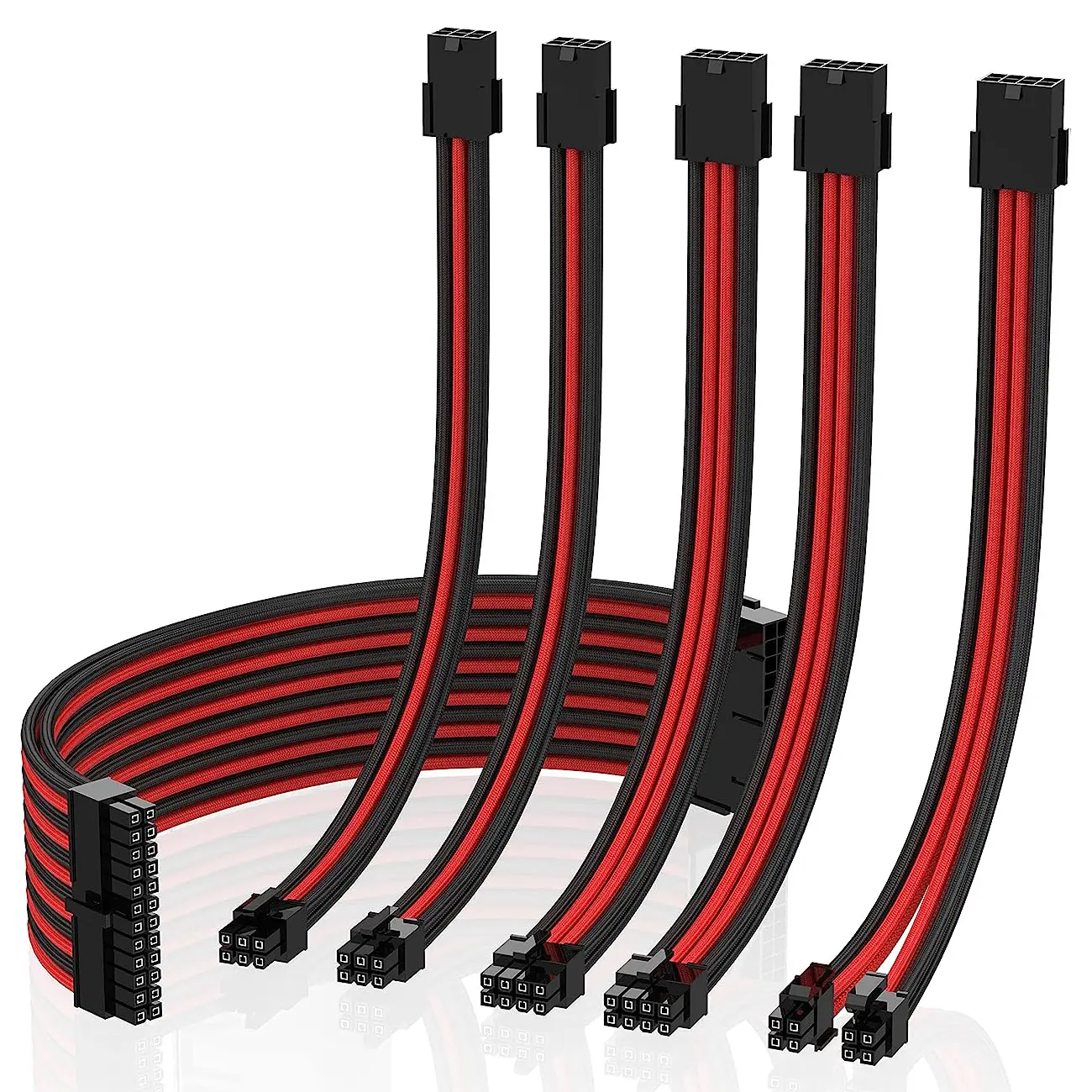 Kit Prolunghe Sleevate ATX/EPS/PCIe con Pettini - Nero/Rosso