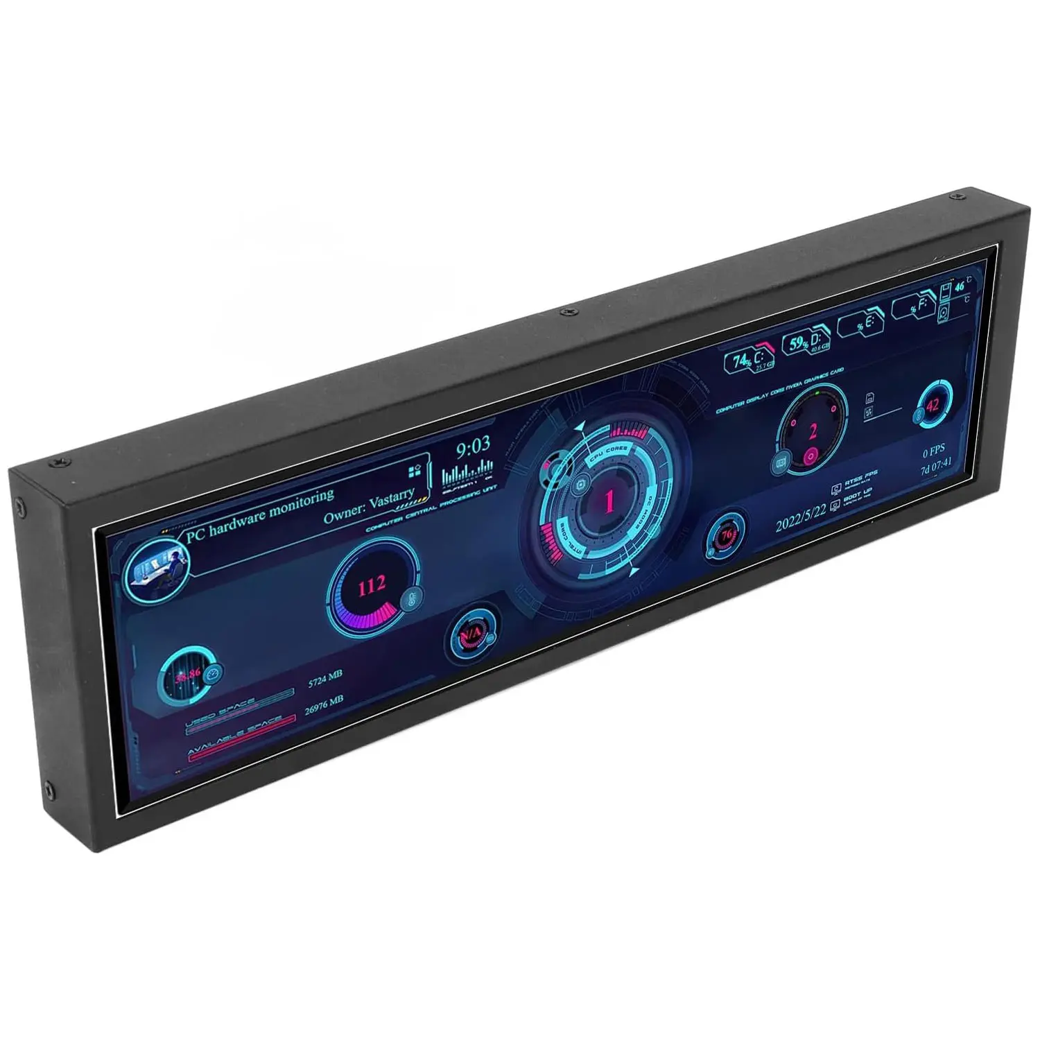 Mini Schermo USB IPS 8.8 pollici 1920x480 - Monitor secondario per PC Case - Nero