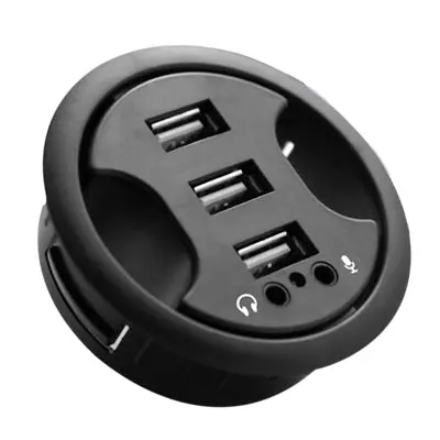 HUB USB 2.0 4 porte + audio da scrivania - Foro 6 cm, Nero