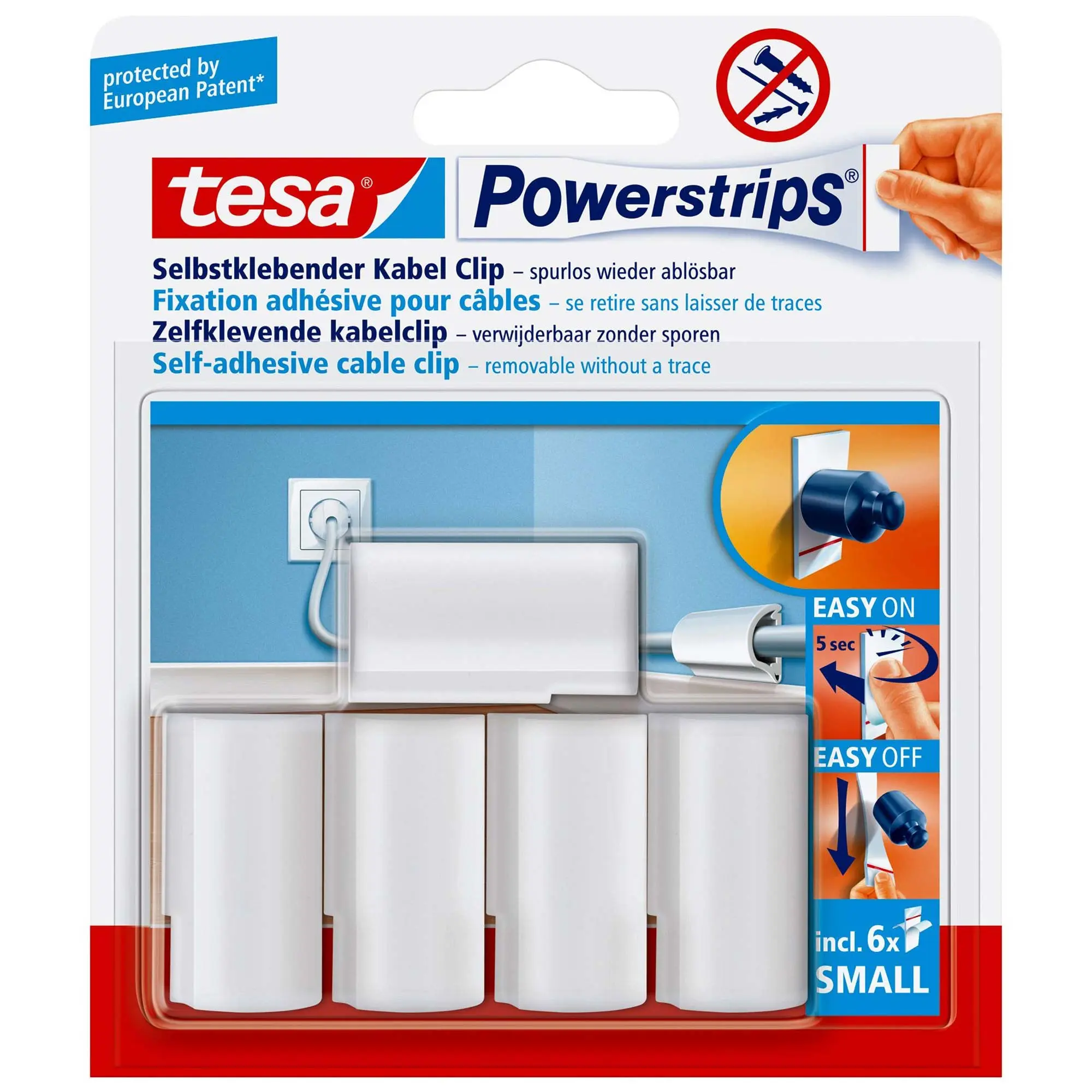 Tesa Powerstrips Fermacavo con base adesiva, 8mm, 5pz - Bianco