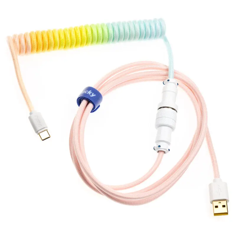 Ducky Premicord Cotton Candy Cable Coiled, USB Type C a Type A - 1,8m