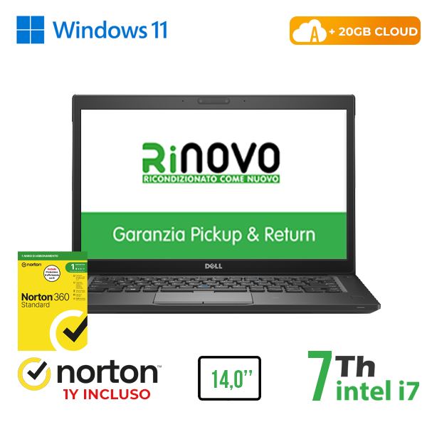 NOTEBOOK DELL LATITUDE E7480 INTEL CORE I7-7 GEN. 14" 8GB 256GB SSD WINDOWS 11 PRO + NORTON 360 - RICONDIZIONATO (RN42622311)