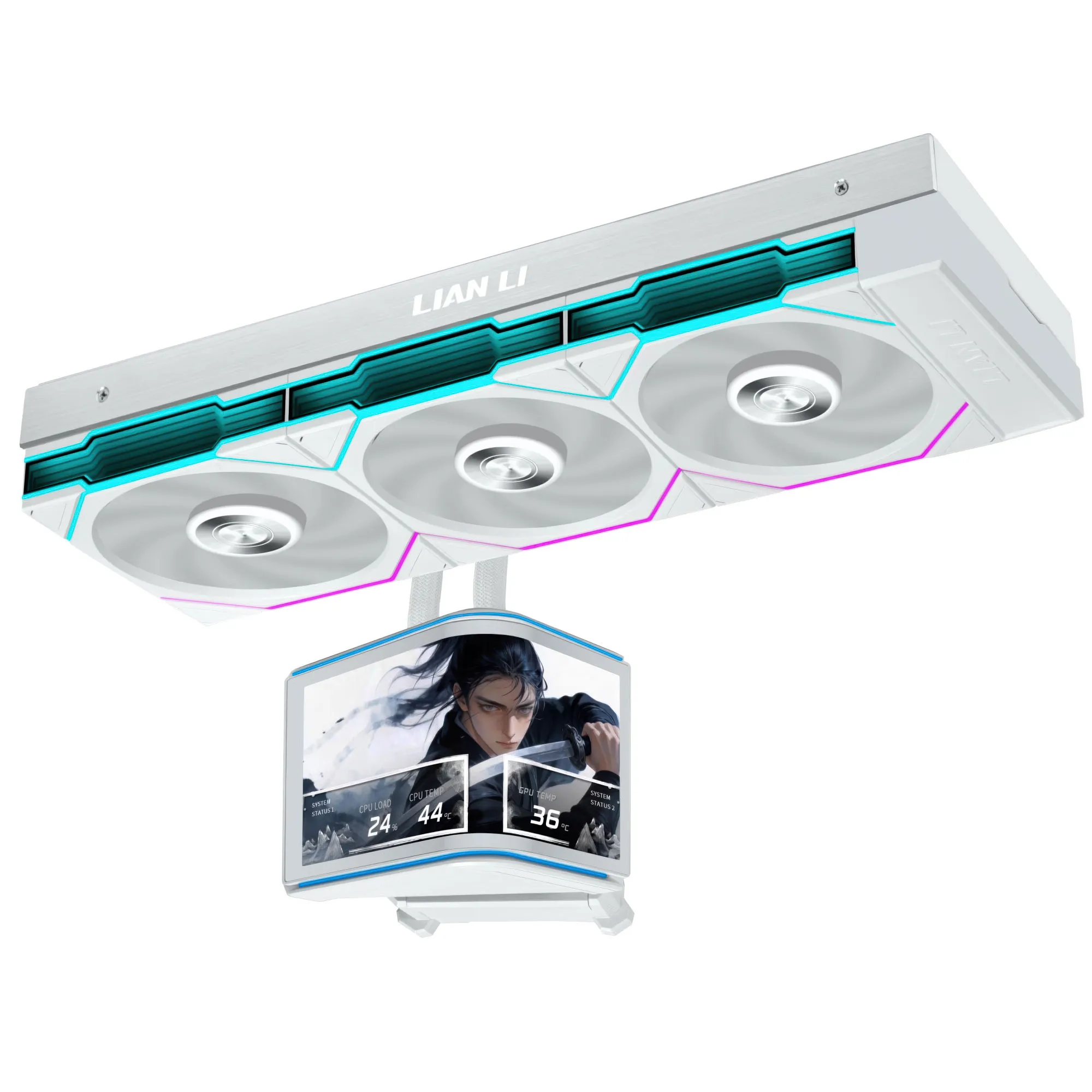 Lian Li HydroShift II OLED Curved 360 UNI FAN TL - AIO 360mm display OLED 2K curvo - Bianco