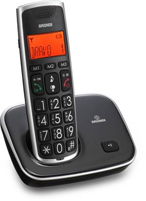 Telefono Cordless Brondi Bravo Gold 2 Nero - <ul> <li>Ampio display alfanumerico retroiluminato</li> <li>Alto volume degli squilli e di ascolto</li> <li>Rubrica con 20 memorie alfanumeriche</li> <li>3 memorie dirette tramite tasti dedicati</li> <li>Vivavoce</li></ul>