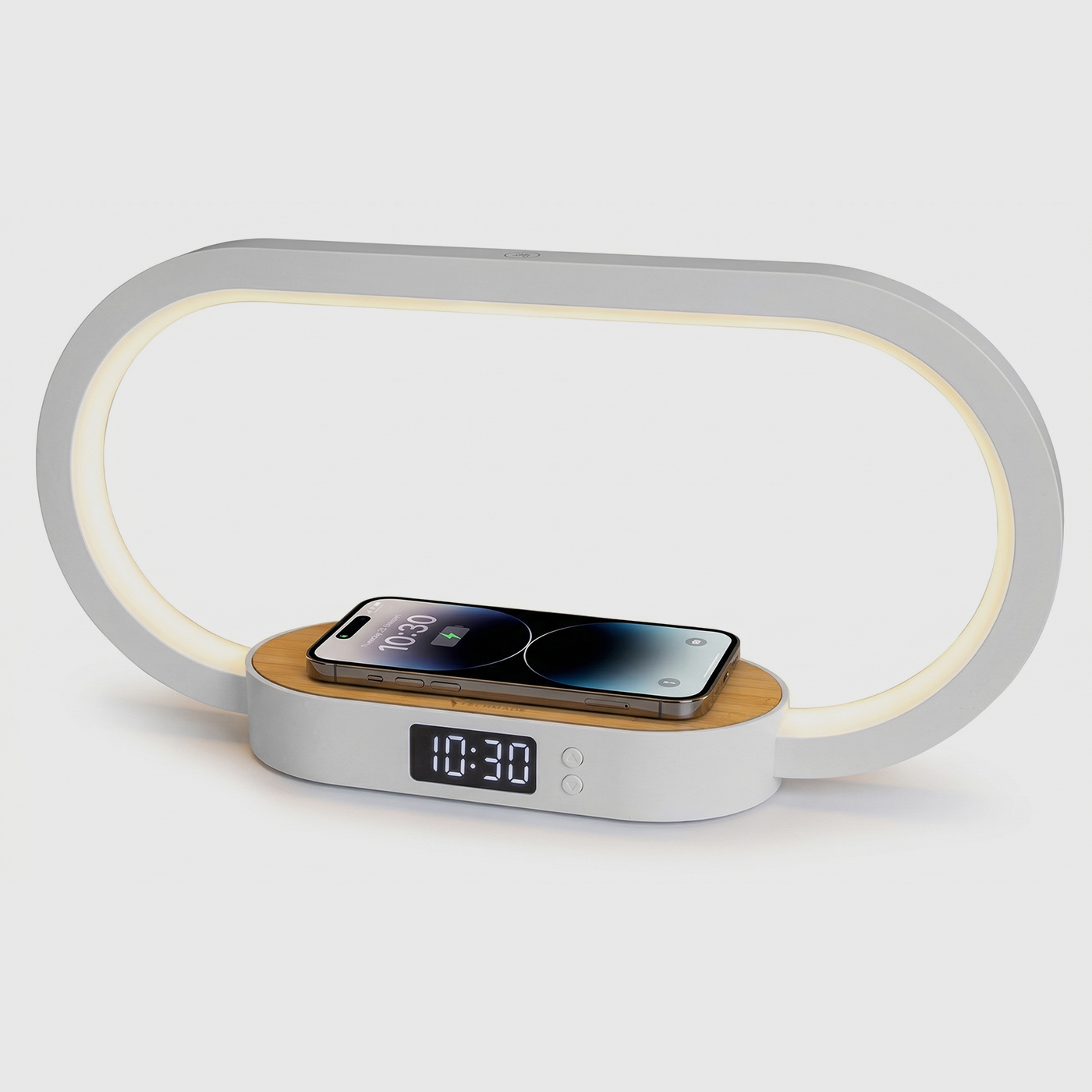 LAMPADA LED CON OROLOGIO DIGITALE RICARICA WIRELESS 15W BAMBOO (TM-2221-BB)