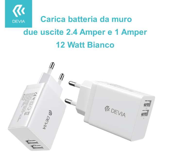 Carica Batterie 2 Uscite 2.4AMP/1AMP 12W