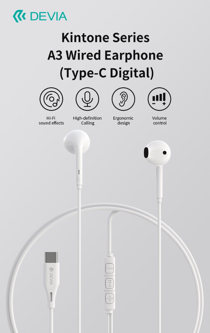 DEVIA AURICOLARI A3 DIGITAL FILO CON CONNETTORE TYPE-C WHITE