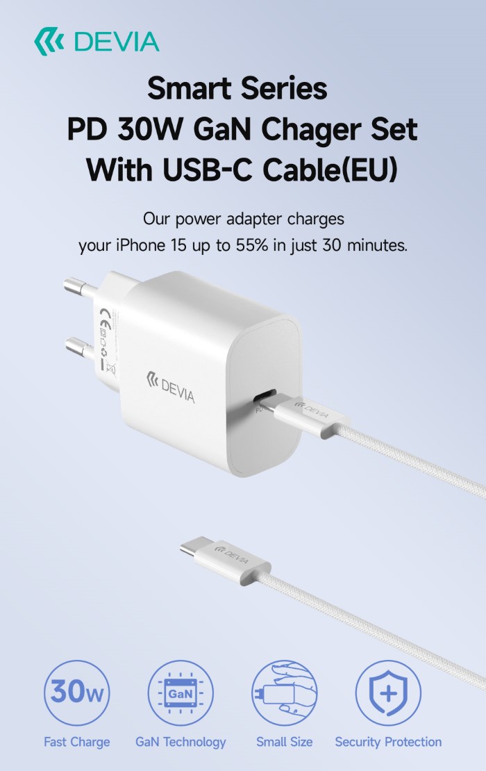 CARICA BATTERIE USC. CON CAVO TIPO-C 30W