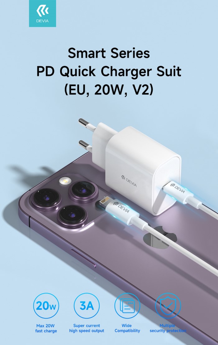 DEVIA CARICA BATTERIA RAPIDO PD 20W CON CAVO TYPE-C A LIGHTNING