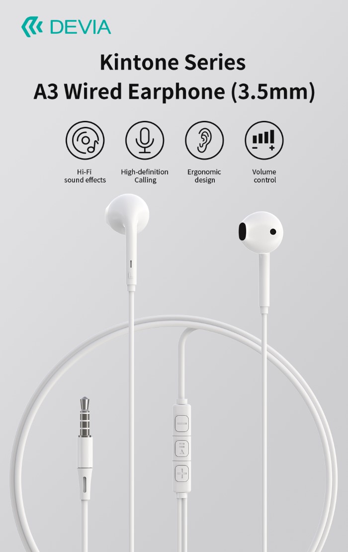 DEVIA AURICOLARI SMART A3 CON MIC E CONTROLLO 1.2MT BIANCO