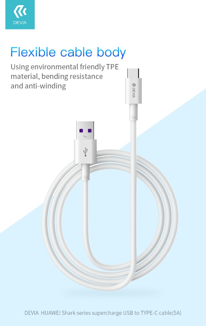 DEVIA CAVO CARICA RAPIDA USB - TYPE C 5A 1.5MT WHITE