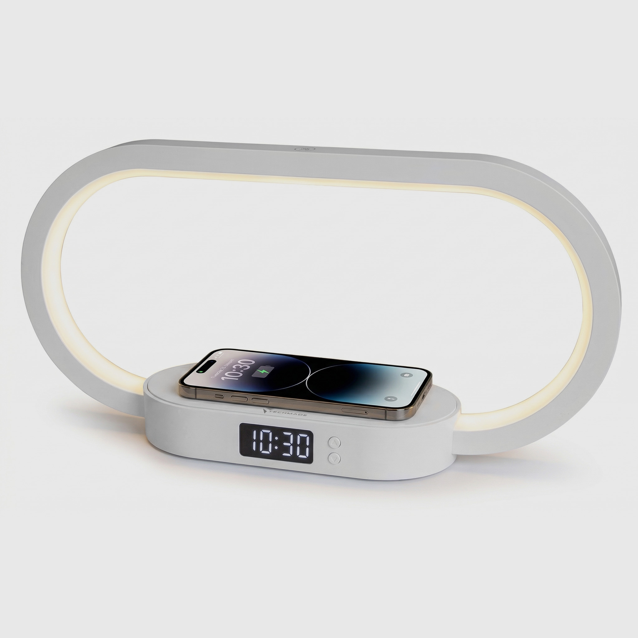 TECHMADE OROLOGIO DIGITALE RICARICA WIRELESS 15W BIANCA