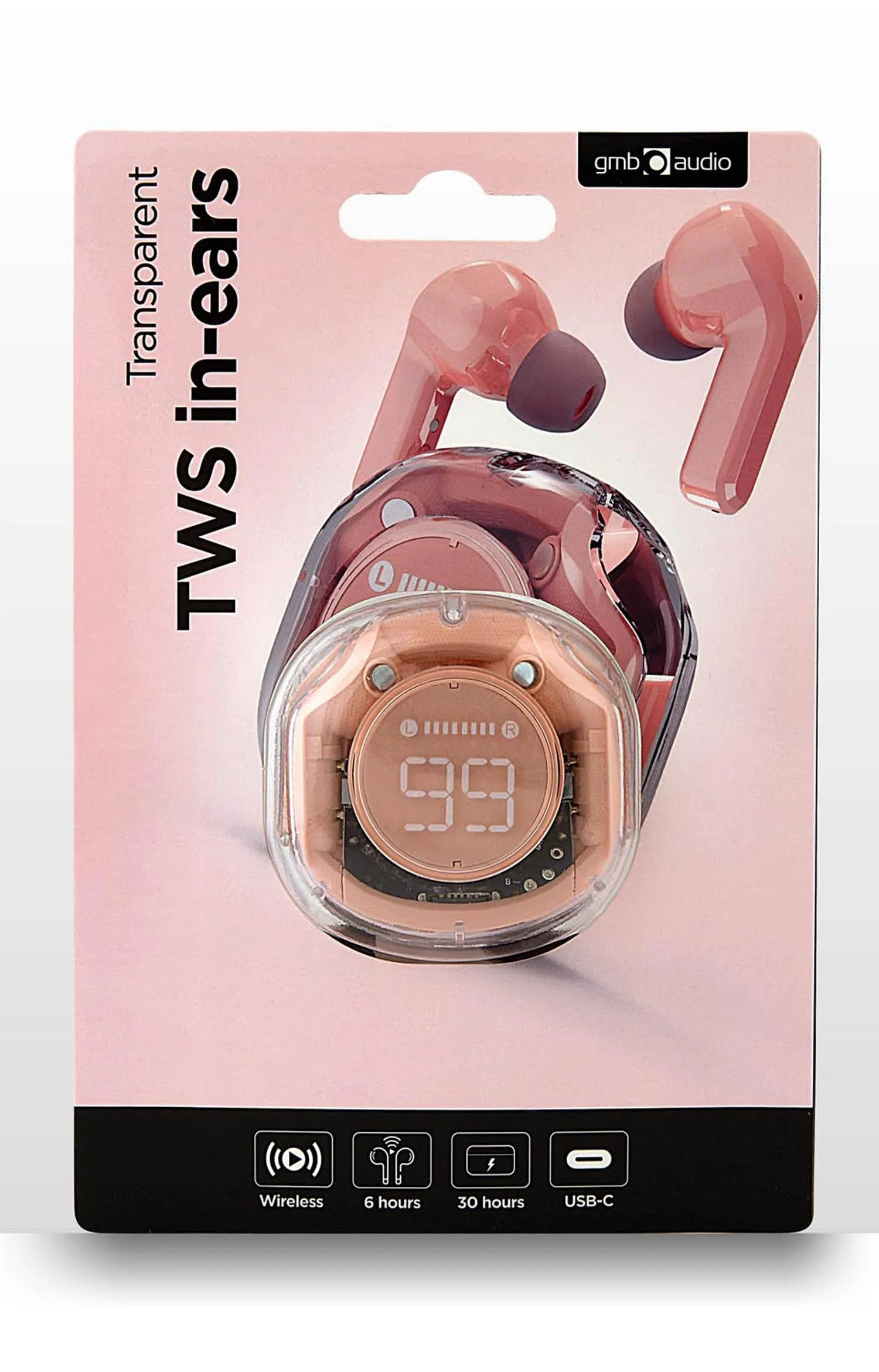 TECHMADE GEMBIRD AURICOLARI IN-EAR TWS TRASPARENTI, ROSA