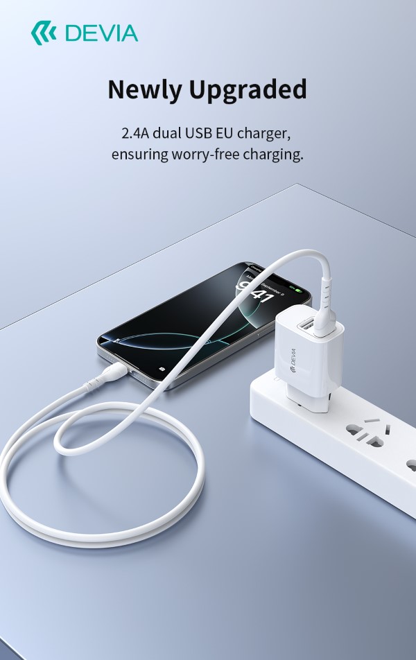 DEVIA CARICABATTERIE 2.4A 2 USCITE USB-A 5V 12W WHITE