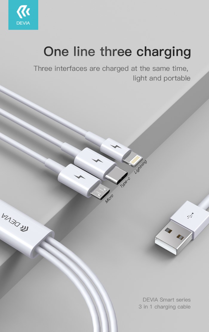DEVIA CAVO 3 IN 1 DA USB A MICRO - TYPE C - LIGHTNING 1.2M
