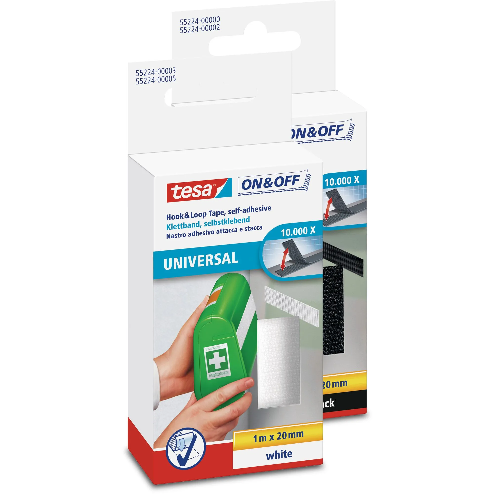 Tesa On & Off Nastro Velcro Adesivo da Incollare - 1m x 20mm - Nero