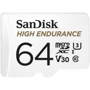 SanDisk High Endurance - Scheda di memoria flash (adattatore da microSDXC a SD in dotazione) - 64 GB - Video Class V30 / UHS-I U3 / Class10 - UHS-I microSDXC