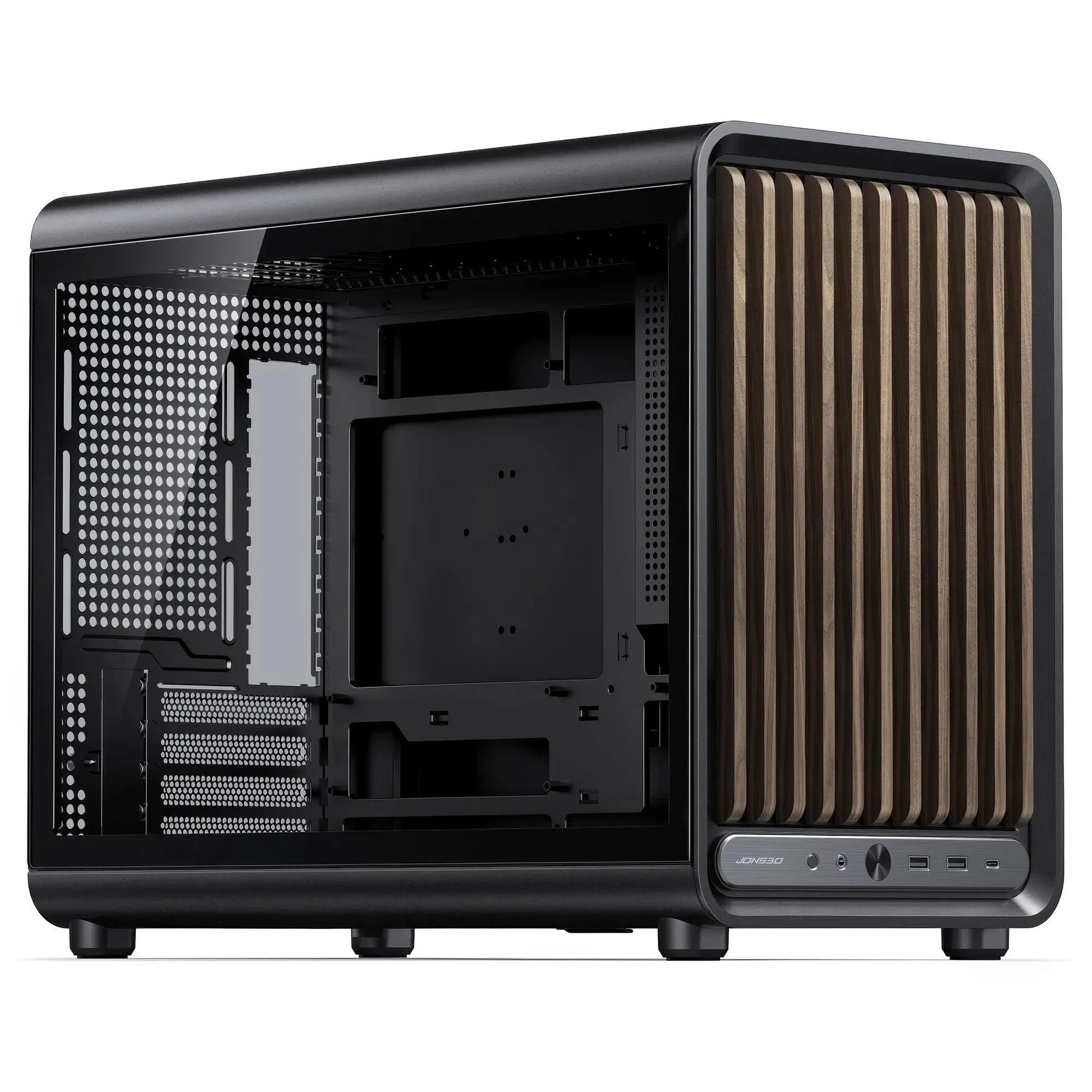 Jonsbo D33 Wood - Case mATX Vetro Temperato con Frontale in Legno, Nero