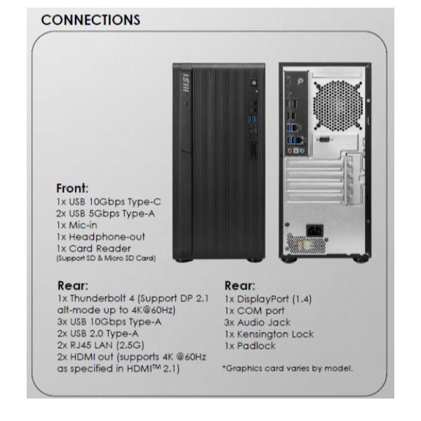 PC U7 16GB 1TB SSD FDOS TWR UHD U7-265 65W BT WIFI 500W MSI
