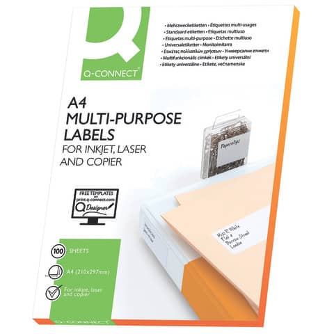 Etichette universali Q-Connect bianco 70x25 mm - 33 et./foglio - conf. da 100 fogli - KF10640