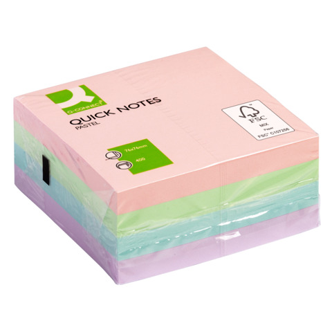 Foglietti riposizionabili Q-Connect 76x76 mm assortiti pastello blocchetto da 400 ff - KF01347