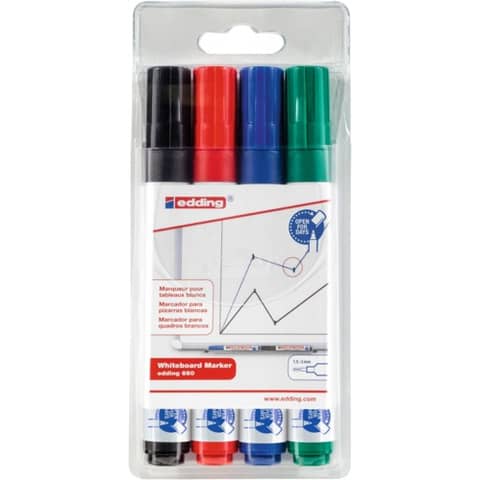 Marcatori per lavagne bianche edding 660 punta conica 1,5-3 mm assortiti confezione da 4 -E-660/4S