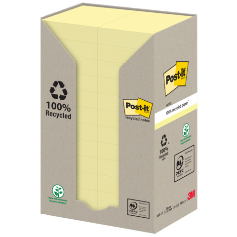 Foglietti Post-it® Notes Giallo Canary™ 38x51 mm carta riciclata torre da 24 blocchetti da 100 ff - 653-1T