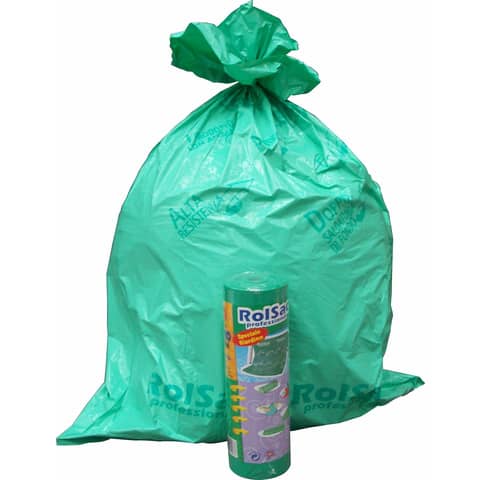 Sacchi immondizia per rifiuti inorganici Rolsac 156 L 85x120 cm - 55 µm verde - rotolo da 20 pezzi - 10088