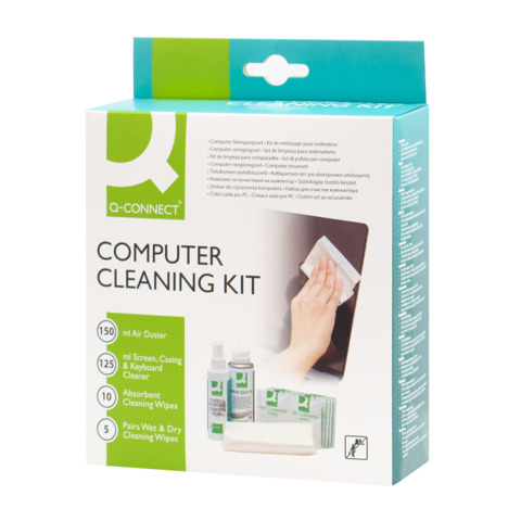 Kit pulizia pc Q-Connect aria compressa, liquido detergente e salviette KF32155