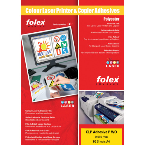 Film adesivo per stampanti laser e copiatrici Folex CLP Adhesive P WO 0,05 mm A4 lucido Cf. 50 - 2999W.050.44100
