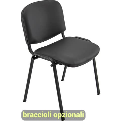 Sedia visitatore 4 gambe Unisit Dado D5S acciaio nero - rivestimento ecopelle nero Conf. 2 pezzi - D5S/2/KN