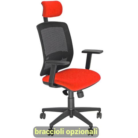 Sedia semidirezionale girevole Unisit Molly MLAPG con poggiatesta - schienale rete nero - riv. ignifugo rosso MLAPG/IR