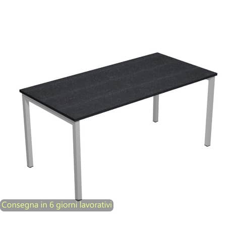 Scrivania piano nero venato frassino 160x80xH.72,5 cm gamba a ponte metallo grigio linea Presto Venere Plus - 663/8