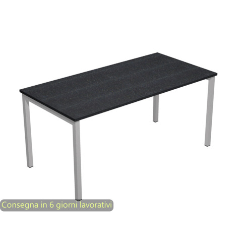 Scrivania piano nero venato frassino 180x80xH.72,5 cm gamba a ponte metallo grigio linea Presto Venere Plus - 665/8