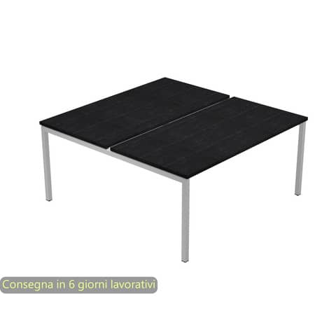 Scrivania Bench doppia piano nero venato frassino 140x164x72,5 cm gamba a ponte metallo Presto Venere Plus 662B-NOPAR/8