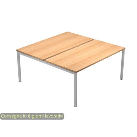 Scrivania Bench doppia piano faggio 180x164x72,5 cm gamba a ponte in metallo grigio Presto Venere Plus - 665B-NOPAR/6